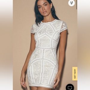 White Lace Sequence Midi Dress